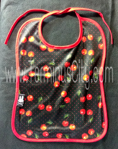 Six Bunnies Cherry Baby Bib - Black