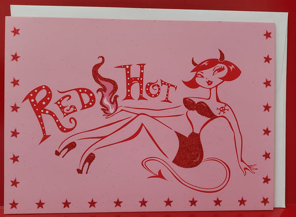 Rare Fluff Retro Tattooed Devil Woman Greeting Card OOP