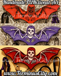 HANDMADE Crimson Ghost Skull Horror Bat Art Hanger Or Art