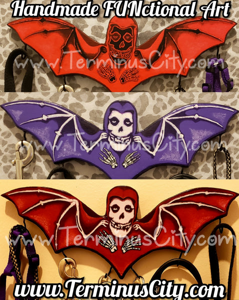 HANDMADE Crimson Ghost Skull Horror Bat Art Hanger Or Art