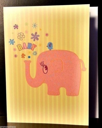 Rare OOP Fluff Elephant Baby Congratulations Sparkle Glitter Greeting Card