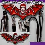 HANDMADE Crimson Ghost Skull Horror Bat Art Hanger Or Art