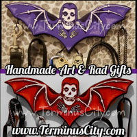 HANDMADE Crimson Ghost Skull Horror Bat Art Hanger Or Art