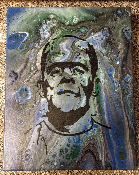 Handpainted Acrylic Painting Frankenstein 14"x11" Portrait On Canvas