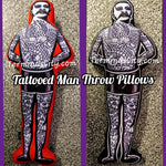 Large Tattooed Man Freakshow Sideshow Pillow - Red